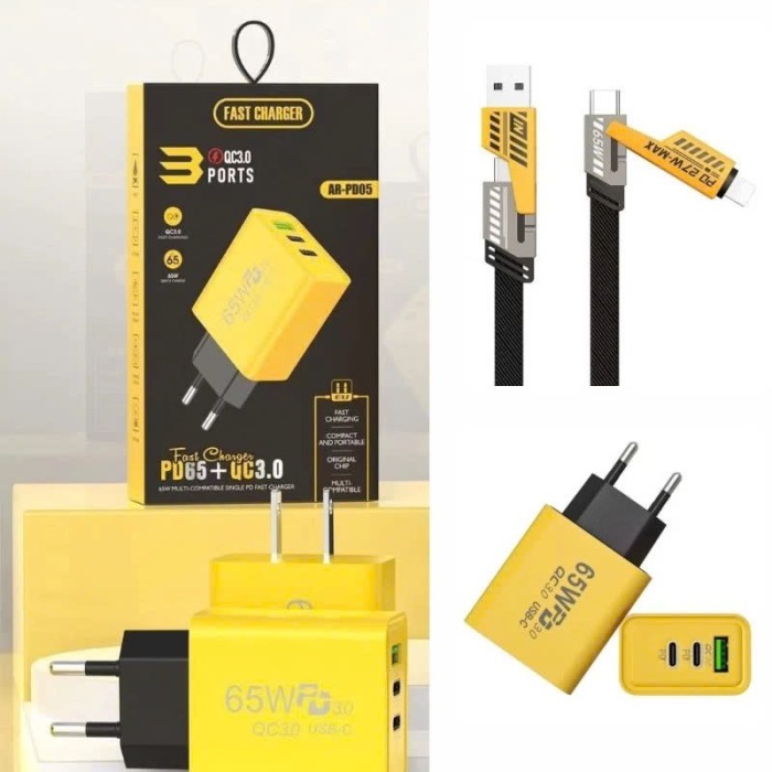 Bộ củ sạc 65W Kèm dây Cáp Sạc 4in1 đa năng - Sạc siêu nhanh sạc được cho nhiều loại thiết bị  - máy pda