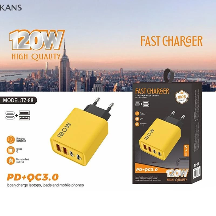 Củ sạc cốc sạc đầu sạc nhanh Kans Type C 120W Sạc nhanh 3.0 màu vàng siêu đẹp - Hình ảnh 4