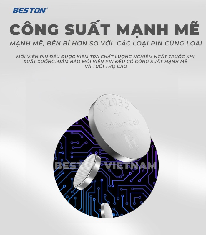 Pin nút 3V (Vỉ 5 viên) Beston CR2032 CR2025 CR2016 CR2450 CR1632 dùng cho remote xe máy ,điều khiển quạt, cân điện tử - Hình ảnh 3
