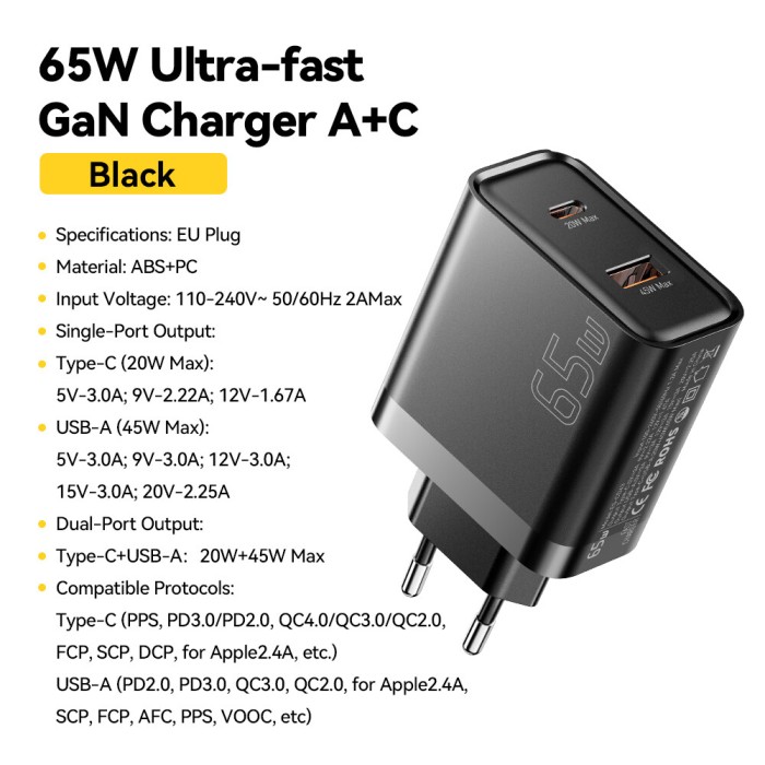 Essager 65W siêu lấp lánh phí gan A + C Bộ sạc USB A Loại C siêu sạc nhanh r cho máy tính xách tay máy tính bảng sạc nhanh qc4.0 3.0 pd3.0 cho iphone15 14-8 Series iPad macbook Huawei Samsung điện thoại siêu nhanh sạc nhanh bộ sạc - Hình ảnh 14