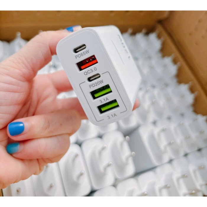 Củ Sạc Nhanh 120W 5 Cổng USB Type C GaN, sạc siêu nhanh, an toàn, chống chai pin, nóng máy - Hình ảnh 5