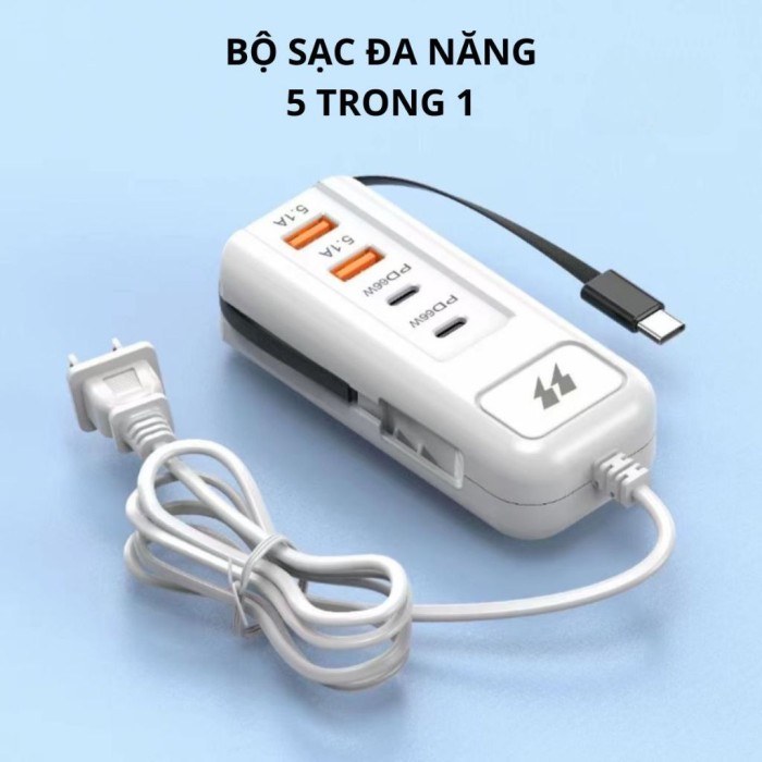 Bộ Sạc Nhanh Đa Năng 66w Ổ Sạc Nhanh 5 Trong 1, Bảo Vệ Thiết Bị, Sạc 5 Thiết Bị 1 Tương Thích Cao - Hình ảnh 3