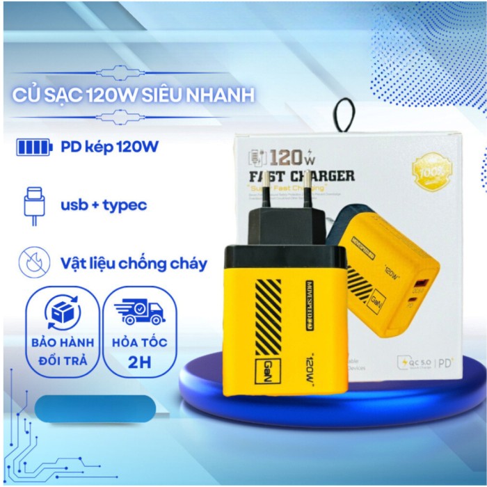 Củ sạc GAN CAO CẤP TZ- 100 120W Củ sạc sử dụng công nghệ GAN cao cấp- Sạc siêu nhanh BH 12 tháng