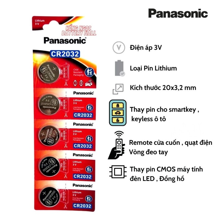 Vỉ 5 Viên Pin CR2032 Panasonic Lithium 3V Made In Indonesia  - Hàng Chính Hãng - Hình ảnh 2