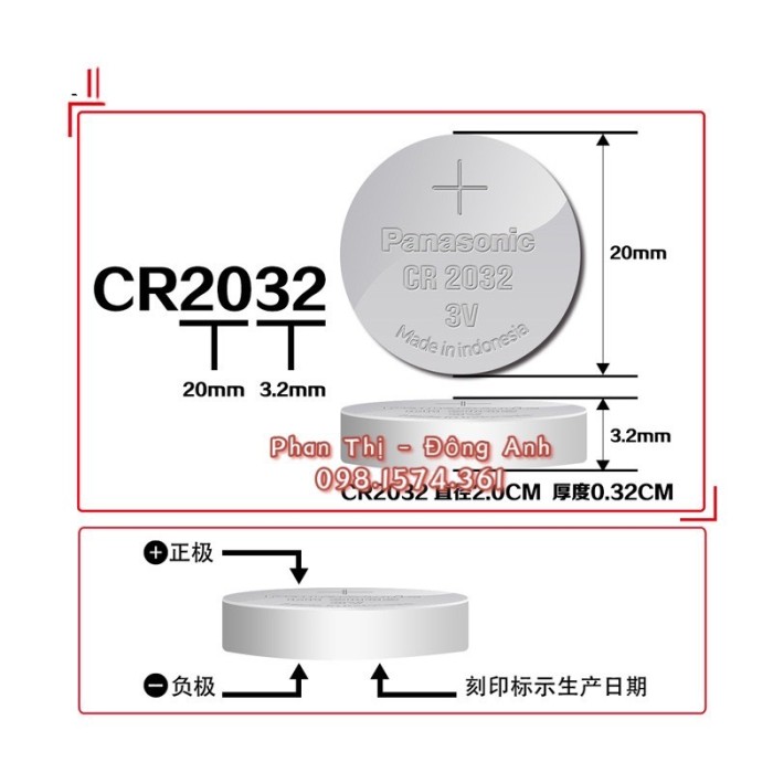Pin Panasonic CR2032 / CR2016 / CR1632, pin chìa khóa ô tô, xe máy, thiết bị điện gia dụng .., 3V Lithium Made in Indonesia
