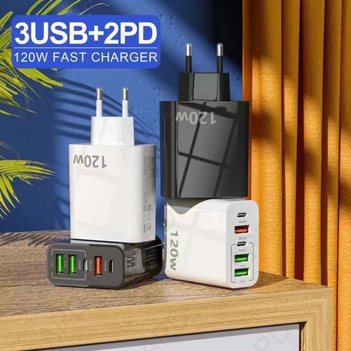 Củ Sạc Nhanh 120W 5 Cổng USB Type C GaN, sạc siêu nhanh, an toàn, chống chai pin, nóng máy - Hình ảnh 2