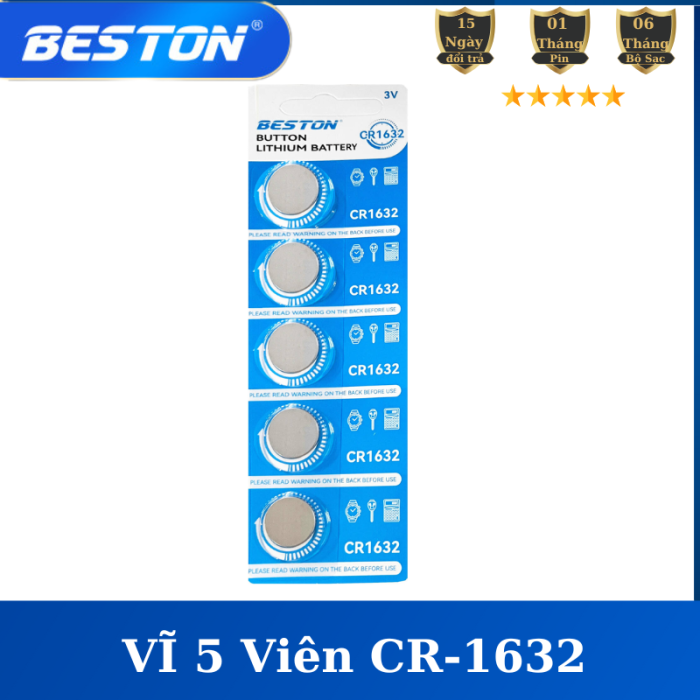 Vỉ 5 viên pin CR2032, CR1632 Beston Pin cúc áo 3V dùng cho điều khiển xe máy ,điều khiển quạt, cân điện tử - Hình ảnh 4