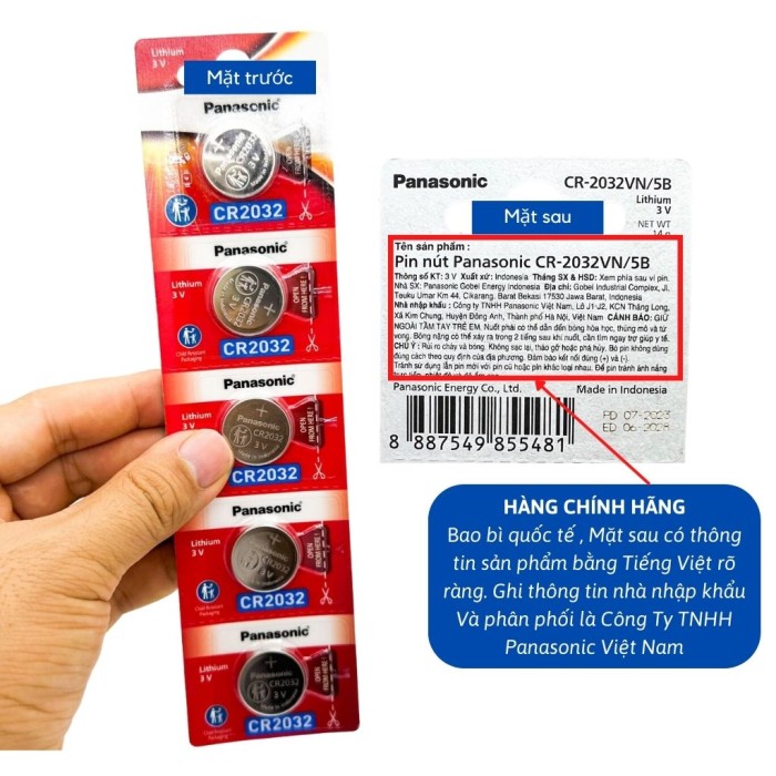 Vỉ 5 Viên Pin CR2032 Panasonic Lithium 3V Made In Indonesia  - Hàng Chính Hãng - Hình ảnh 3