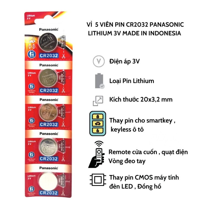Vỉ 5 Viên Pin CR2032 Panasonic Lithium 3V Made In Indonesia  - Hàng Chính Hãng - Hình ảnh 5