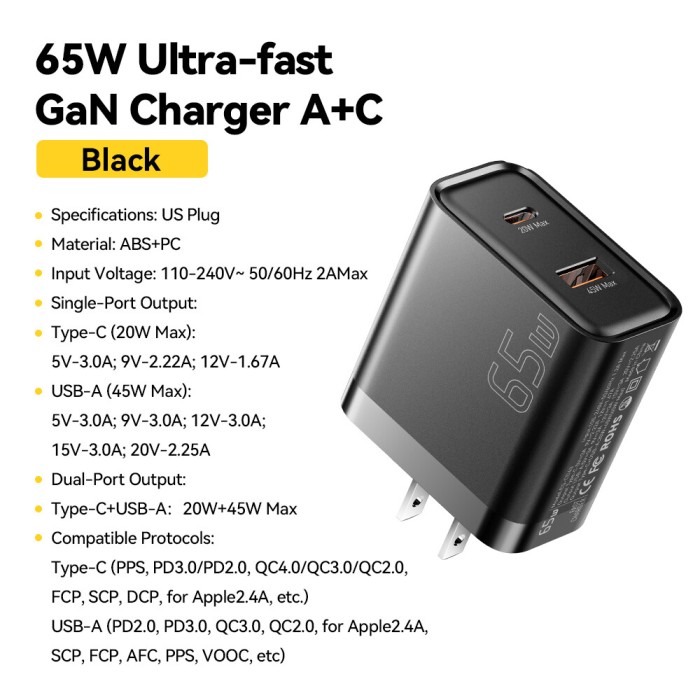 Essager 65W siêu lấp lánh phí gan A + C Bộ sạc USB A Loại C siêu sạc nhanh r cho máy tính xách tay máy tính bảng sạc nhanh qc4.0 3.0 pd3.0 cho iphone15 14-8 Series iPad macbook Huawei Samsung điện thoại siêu nhanh sạc nhanh bộ sạc - Hình ảnh 6