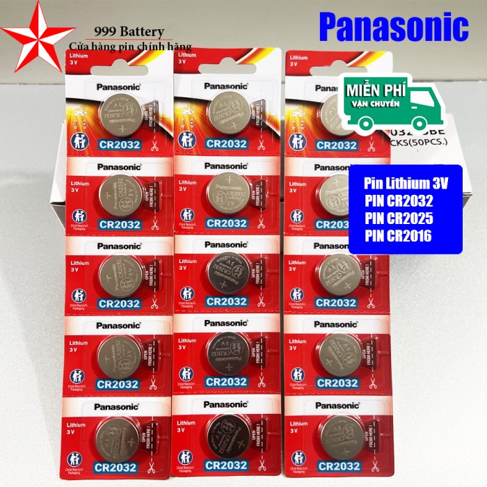 Vỉ 5 Viên Pin Panasonic CR2032 , CR2025 , CR2016 Lithium 3V chính hãng, pin Cmos, pin remote smart honda