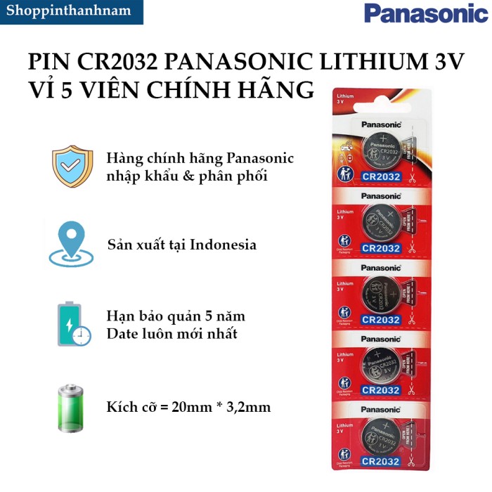 Pin CR2032 Panasonic Lithium 3V Chính Hãng Dung Lượng Cao - Hình ảnh 3