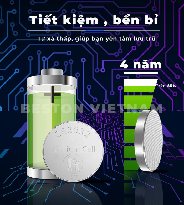 Pin nút 3V (Vỉ 5 viên) Beston CR2032 CR2025 CR2016 CR2450 CR1632 dùng cho remote xe máy ,điều khiển quạt, cân điện tử - Hình ảnh 4