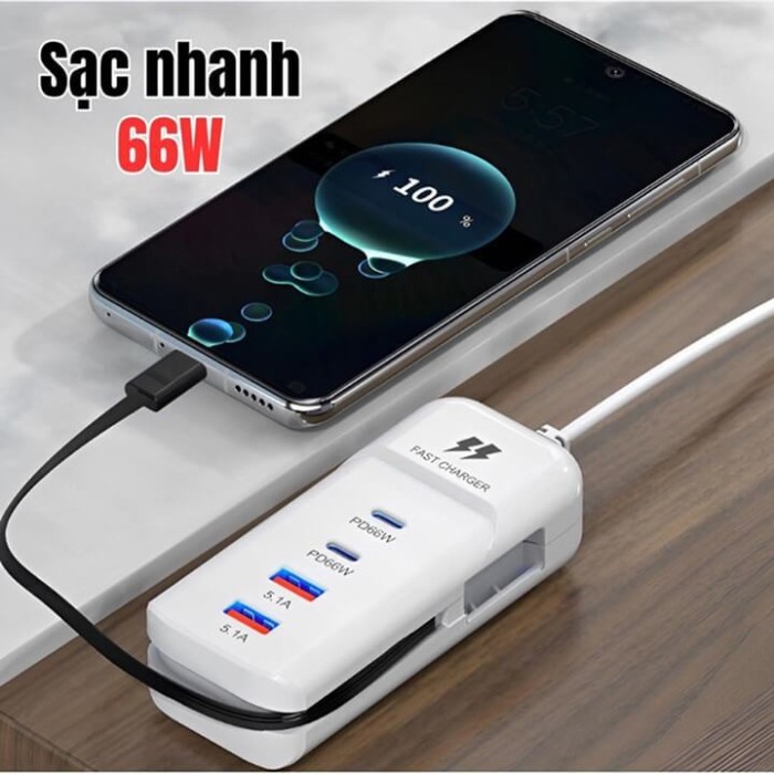 Củ Sạc Nhanh PD 66W Đa Năng 5 Trong 1 Ngắt Tự Động, Bảo Vệ Thiết Bị, Sạc 5 Thiết Bị Có Thể Sử Dung Cho Iphone, Android - Hình ảnh 3