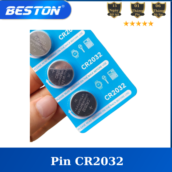 Vỉ 5 viên pin CR2032, CR1632 Beston Pin cúc áo 3V dùng cho điều khiển xe máy ,điều khiển quạt, cân điện tử - Hình ảnh 7
