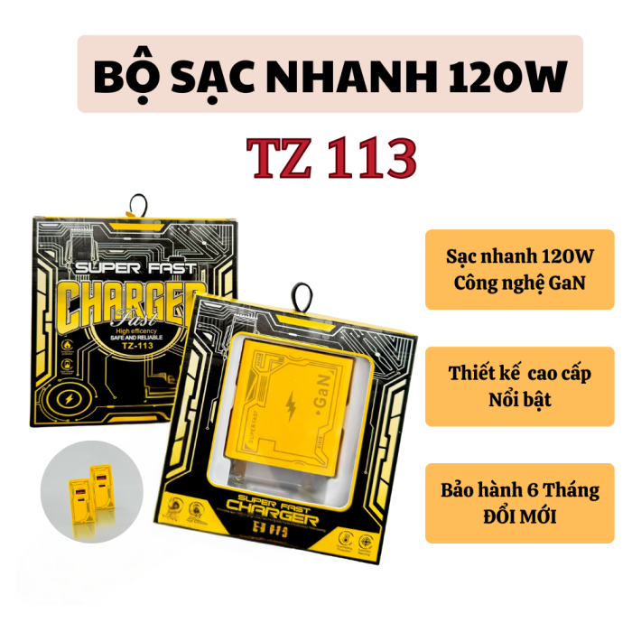 Củ sạc GAN CAO CẤP TZ- 100 120W Củ sạc sử dụng công nghệ GAN cao cấp- Sạc siêu nhanh BH 12 tháng - Hình ảnh 7