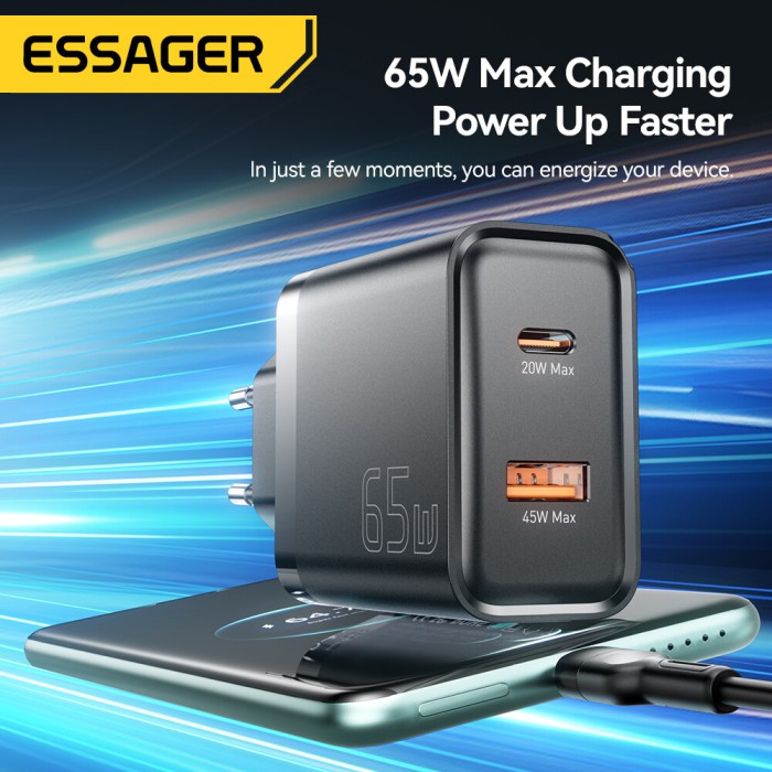 Essager 65W siêu lấp lánh phí gan A + C Bộ sạc USB A Loại C siêu sạc nhanh r cho máy tính xách tay máy tính bảng sạc nhanh qc4.0 3.0 pd3.0 cho iphone15 14-8 Series iPad macbook Huawei Samsung điện thoại siêu nhanh sạc nhanh bộ sạc - Hình ảnh 9