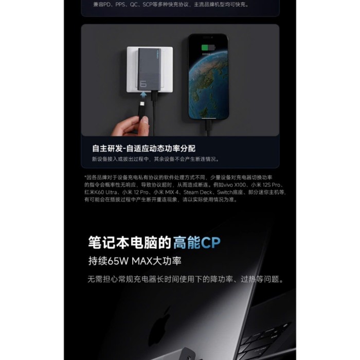 Củ Sạc Cuktech Ultra Slim65w AD652S  2 Cổng C PD/PPS2.0/QC4.0+   - Bảo Hành 18 Tháng - Hình ảnh 2