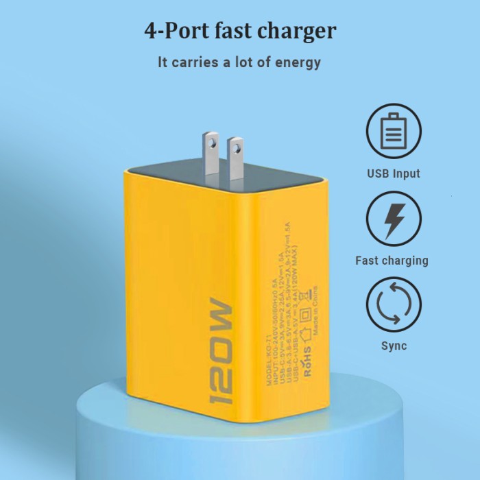 Bộ sạc nhanh 120W PD USB Type-C,Củ sạc nhanh 4 Cổng,Bộ chuyển đổi nguồn 3.0 cho máy tính bảng,điện thoại - Hình ảnh 2