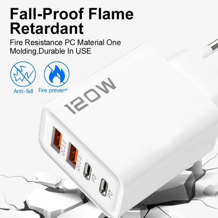 120W 4 cổng USB PD sạc sạc nhanh 3.0 Loại C điện thoại USB sạc thiết bị sạc nhanh EU/UK/chúng tôi ổ cắm cho Iphone Samsung Xiaomi - Hình ảnh 2