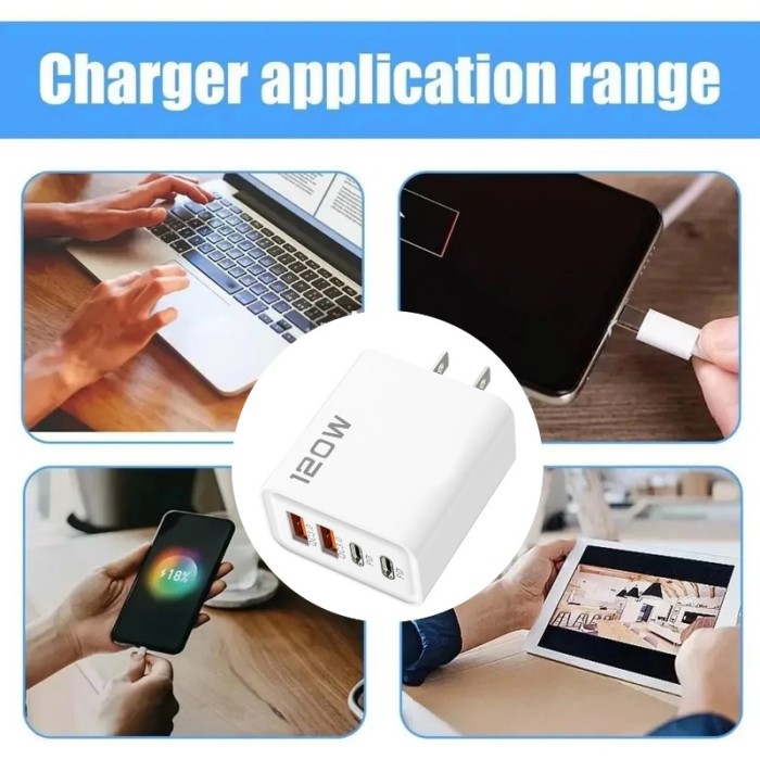 120W 4 cổng USB PD sạc sạc nhanh 3.0 Loại C điện thoại USB sạc thiết bị sạc nhanh EU/UK/chúng tôi ổ cắm cho Iphone Samsung Xiaomi - Hình ảnh 4