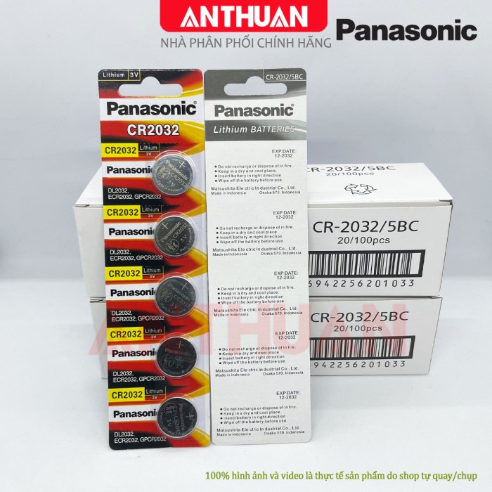 Vỉ 5 viên CR2032 Panasonic 3V. Pin nút áo Lithium Made in Indonesia - Hình ảnh 4