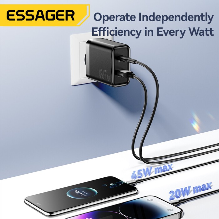 Essager 65W siêu lấp lánh phí gan A + C Bộ sạc USB A Loại C siêu sạc nhanh r cho máy tính xách tay máy tính bảng sạc nhanh qc4.0 3.0 pd3.0 cho iphone15 14-8 Series iPad macbook Huawei Samsung điện thoại siêu nhanh sạc nhanh bộ sạc - Hình ảnh 10