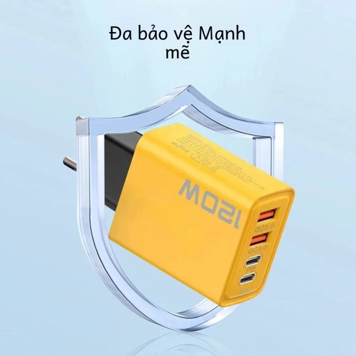 120W USB Loại C Sạc Nhanh 4 Cổng Cho iPhone Samsung Xiaomi Sạc Nhanh Sạc Tường EU/US cắm Màu Vàng - Hình ảnh 2