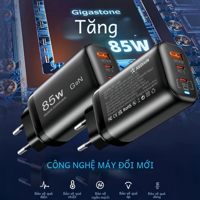 Real 85W GaN USB Type C Sạc Nhanh QC3.0 PPS PD Cho iPhone 15 16 MacBook Pro iPad Samsung - Bộ Chuyển Đổi Laptop Sạc Nhanh