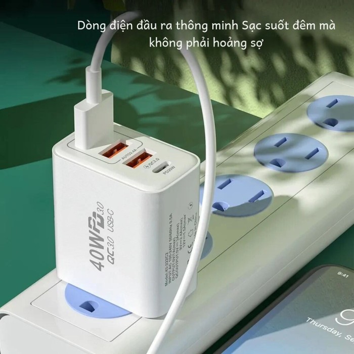 40W USB Loại C Sạc Nhanh 4 Cổng Sạc Nhanh 3.0 Phích Cắm EU Pd Adapter Dành Cho iPhone Samsung điện Thoại Di Động Xiaomi Du Lịch - Hình ảnh 2