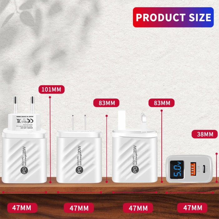 Pd 20W USB C Sạc Nhanh Sạc Loại C Tường Sạc Cho Iphone 14 Samsung Xiaomi Huawei Hiển Thị Kỹ Thuật Số Điện Thoại Sạc Adapter - Hình ảnh 3