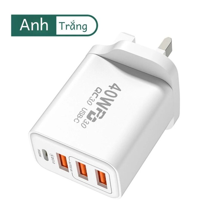 40W USB Loại C Sạc Nhanh 4 Cổng Sạc Nhanh 3.0 Phích Cắm EU Pd Adapter Dành Cho iPhone Samsung điện Thoại Di Động Xiaomi Du Lịch - Hình ảnh 5
