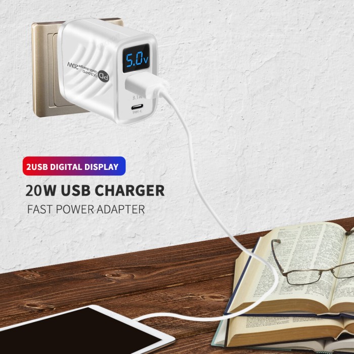 Pd 20W USB C Sạc Nhanh Sạc Loại C Tường Sạc Cho Iphone 14 Samsung Xiaomi Huawei Hiển Thị Kỹ Thuật Số Điện Thoại Sạc Adapter