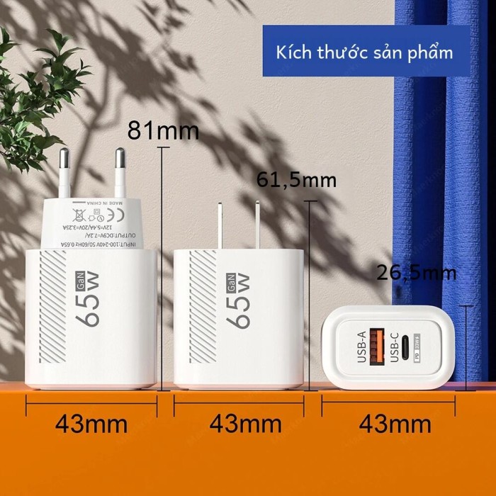 Gan USB Loại C Sạc Nhanh 65W Bộ Sạc Nhanh Pd Sạc Điện Thoại Cho iPhone 14 Xiaomi Samsung Huawei Trắng/Đen - Hình ảnh 3