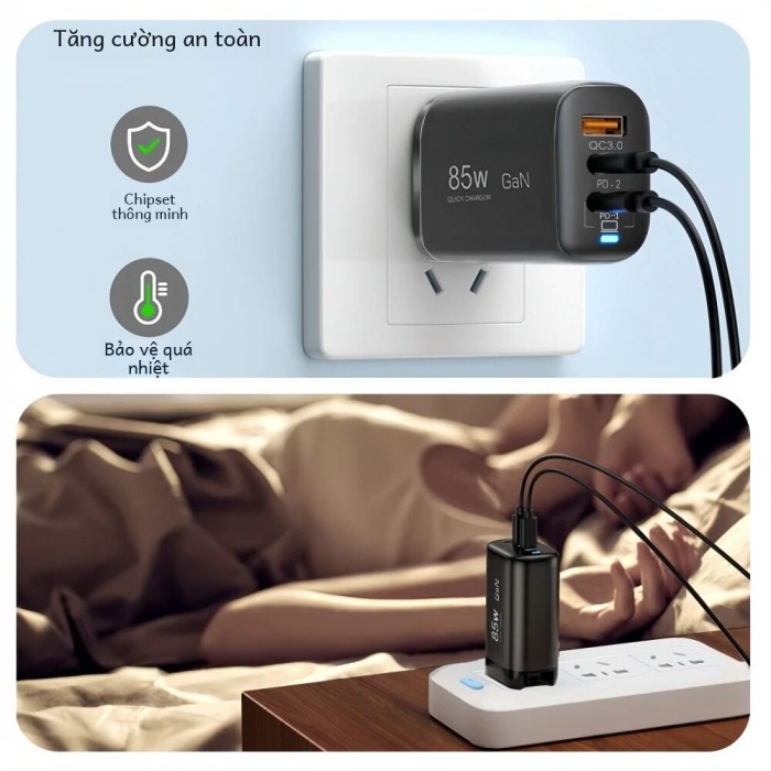 Real 85W GaN USB Type C Sạc Nhanh QC3.0 PPS PD Cho iPhone 15 16 MacBook Pro iPad Samsung - Bộ Chuyển Đổi Laptop Sạc Nhanh - Hình ảnh 3