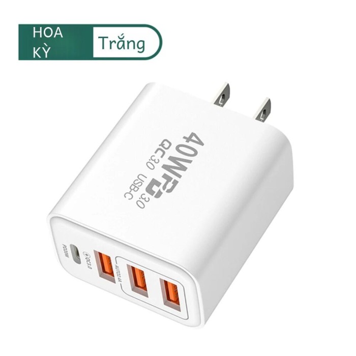 40W USB Loại C Sạc Nhanh 4 Cổng Sạc Nhanh 3.0 Phích Cắm EU Pd Adapter Dành Cho iPhone Samsung điện Thoại Di Động Xiaomi Du Lịch - Hình ảnh 4