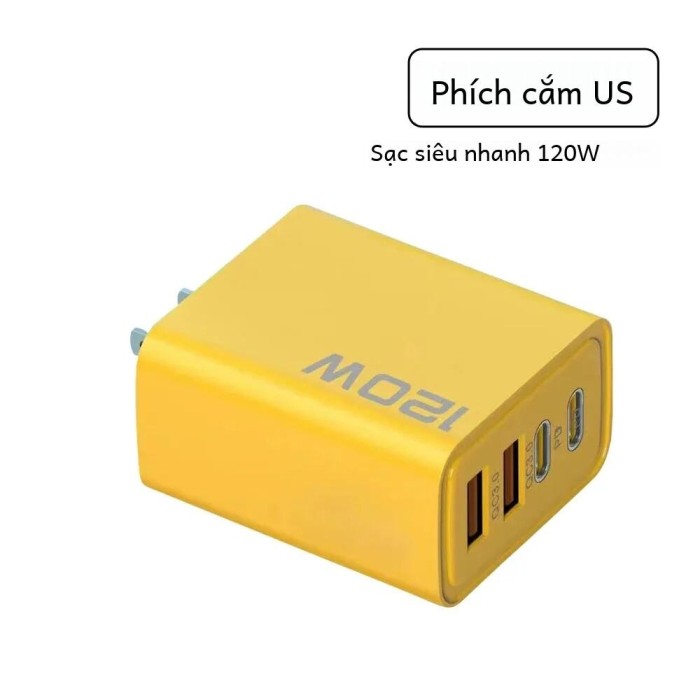 120W USB Loại C Sạc Nhanh 4 Cổng Cho iPhone Samsung Xiaomi Sạc Nhanh Sạc Tường EU/US cắm Màu Vàng - Hình ảnh 5