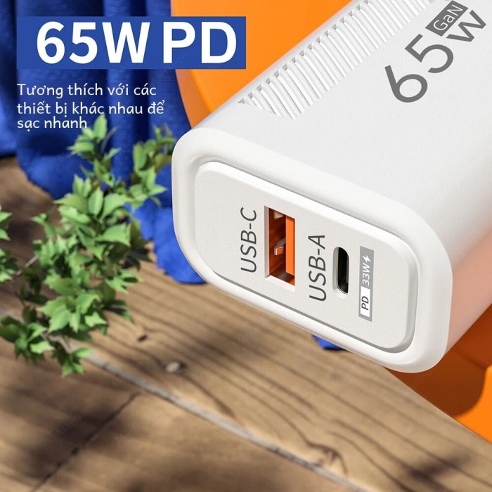 Gan USB Loại C Sạc Nhanh 65W Bộ Sạc Nhanh Pd Sạc Điện Thoại Cho iPhone 14 Xiaomi Samsung Huawei Trắng/Đen