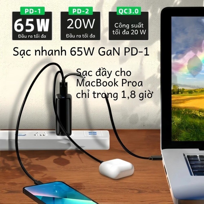 Real 85W GaN USB Type C Sạc Nhanh QC3.0 PPS PD Cho iPhone 15 16 MacBook Pro iPad Samsung - Bộ Chuyển Đổi Laptop Sạc Nhanh - Hình ảnh 2