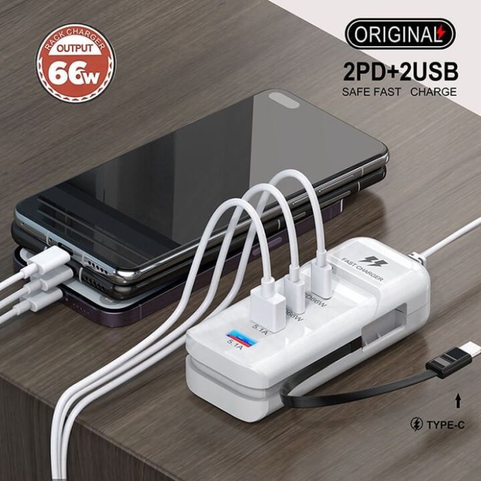 Củ Sạc Nhanh PD 66W Đa Năng 5 Trong 1 Ngắt Tự Động, Bảo Vệ Thiết Bị, Sạc 5 Thiết Bị Có Thể Sử Dung Cho Iphone, Android