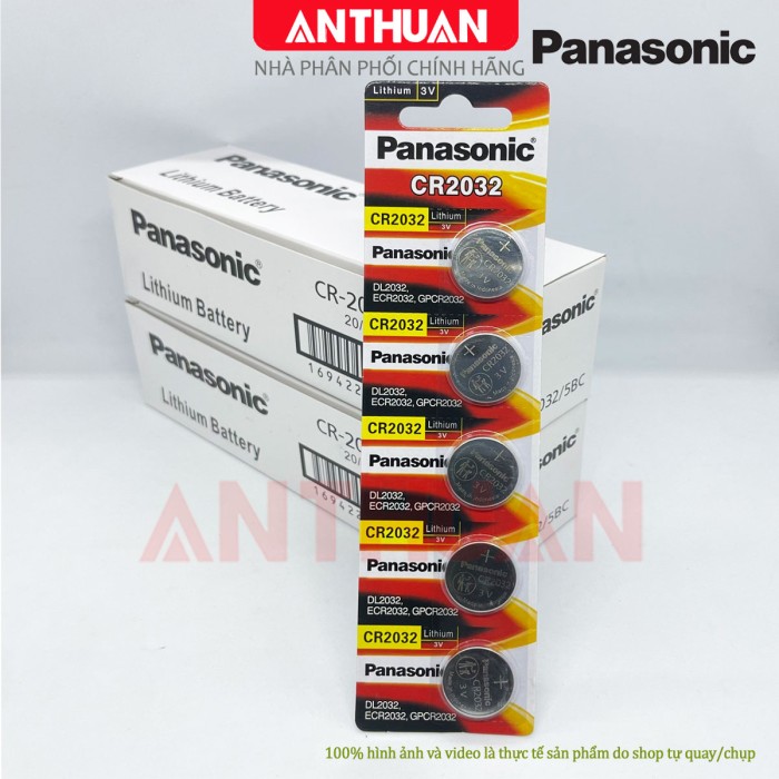 Vỉ 5 viên CR2032 Panasonic 3V. Pin nút áo Lithium Made in Indonesia - Hình ảnh 3