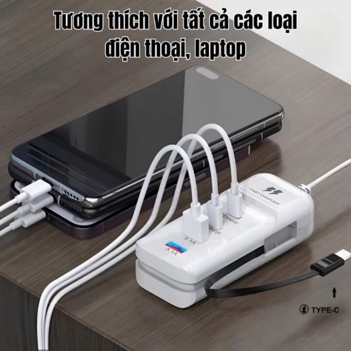Củ Sạc Nhanh PD 66W Đa Năng 5 Trong 1 Ngắt Tự Động, Bảo Vệ Thiết Bị, Sạc 5 Thiết Bị Có Thể Sử Dung Cho Iphone, Android - Hình ảnh 4