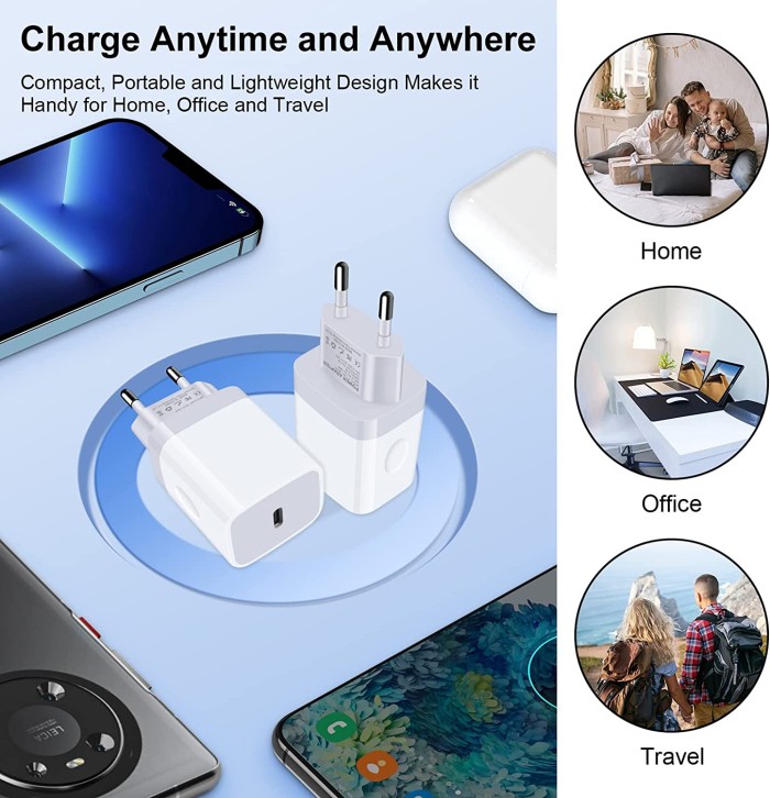 Củ sạc nhanh 65W | 2 cổng 2 USB-A & 1USB-C sạc 1 thiết bị cùng lúc | Thích hợp cho iSO