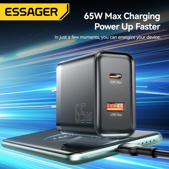 Essager 65W siêu lấp lánh phí gan A + C Bộ sạc USB A Loại C siêu sạc nhanh r cho máy tính xách tay máy tính bảng sạc nhanh qc4.0 3.0 pd3.0 cho iphone15 14-8 Series iPad macbook Huawei Samsung điện thoại siêu nhanh sạc nhanh bộ sạc