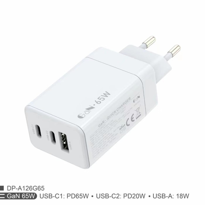 Củ sạc nhanh 65W | 2 cổng 2 USB-A & 1USB-C sạc 1 thiết bị cùng lúc | Thích hợp cho iSO - Hình ảnh 5