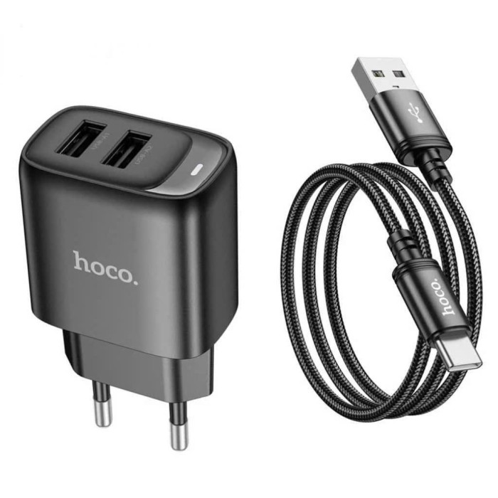 Củ sạc 2 cổng usb có đèn led thông báo hoco bộ sạc tiểu chuẩn dùng cho Phone samsung xiaomi oppo ...dây sạc bện dù 1m - Hình ảnh 2