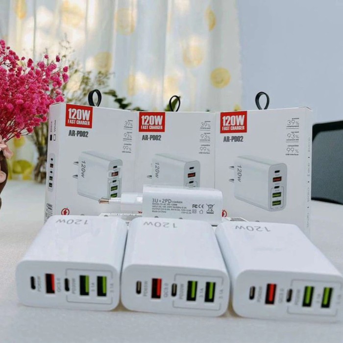 Củ Sạc Nhanh 120W 5 Cổng USB Type C GaN, sạc siêu nhanh, an toàn, chống chai pin, nóng máy - Hình ảnh 3