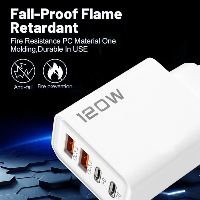 120W 4 cổng USB PD sạc sạc nhanh 3.0 Loại C điện thoại USB sạc thiết bị sạc nhanh EU/UK/chúng tôi ổ cắm cho Iphone Samsung Xiaomi - Hình ảnh 5