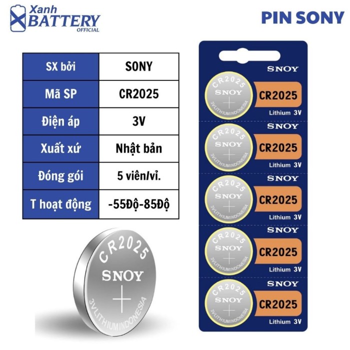 1 Vỉ 5 Viên Pin đồng hồ Sony CR2032 / CR2025 / CR2016 / CR1632 / CR1620 / CR1616 / CR1220 / CR2450 / 2430 lithium 3v - Hình ảnh 3