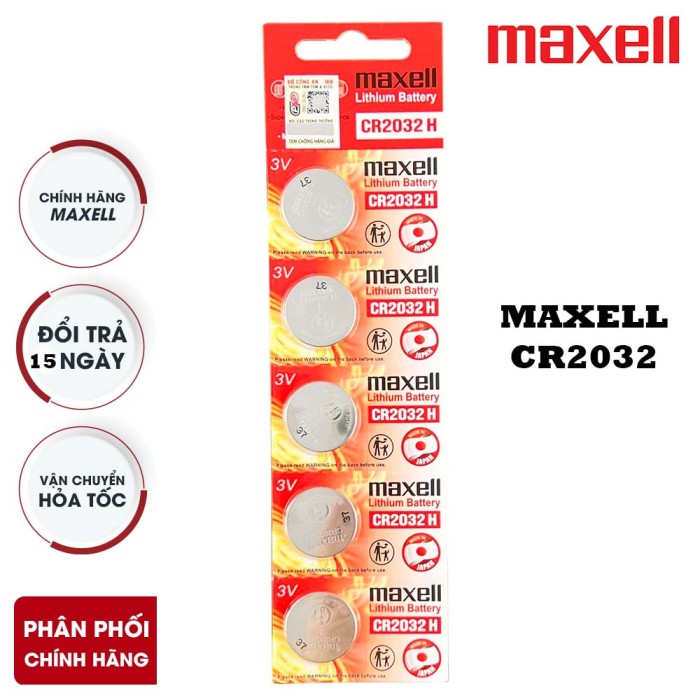 Pin chính hãng Maxell CR2032 Lithium 3V - Made In Japan dành cho đồng hồ, máy tính, smartkey, thiết bị điện tử...